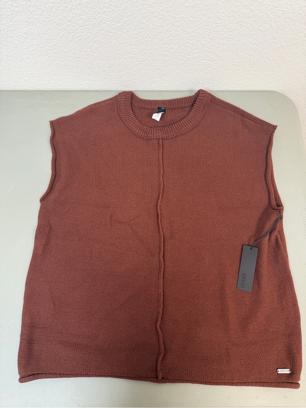 SAVVI Sleeveless Knit Sweater Vest in Rust